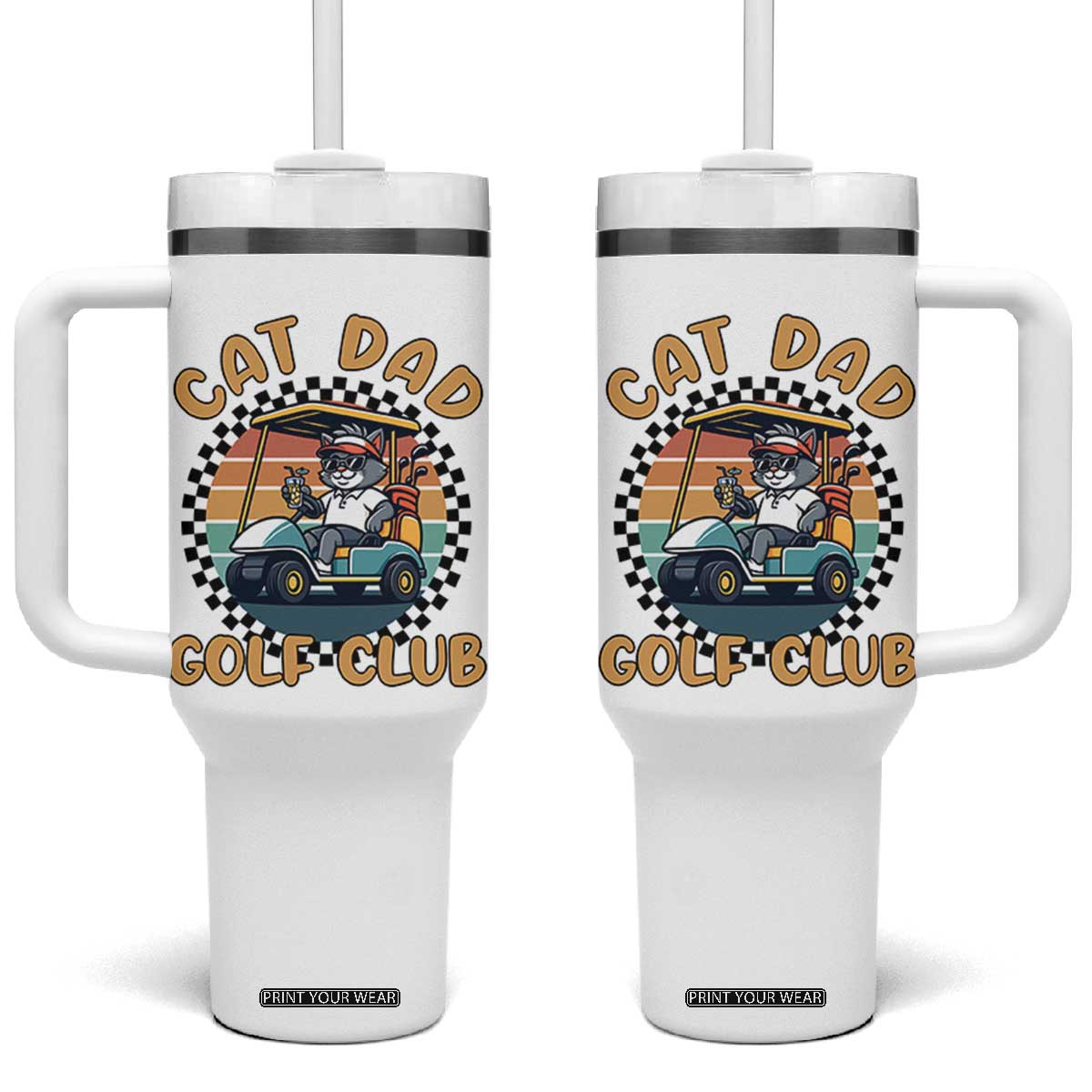Cat Dad Golf Club Tumbler With Handle Funny Sports Lover Gift TS12 One Size: 40 oz White Print Your Wear