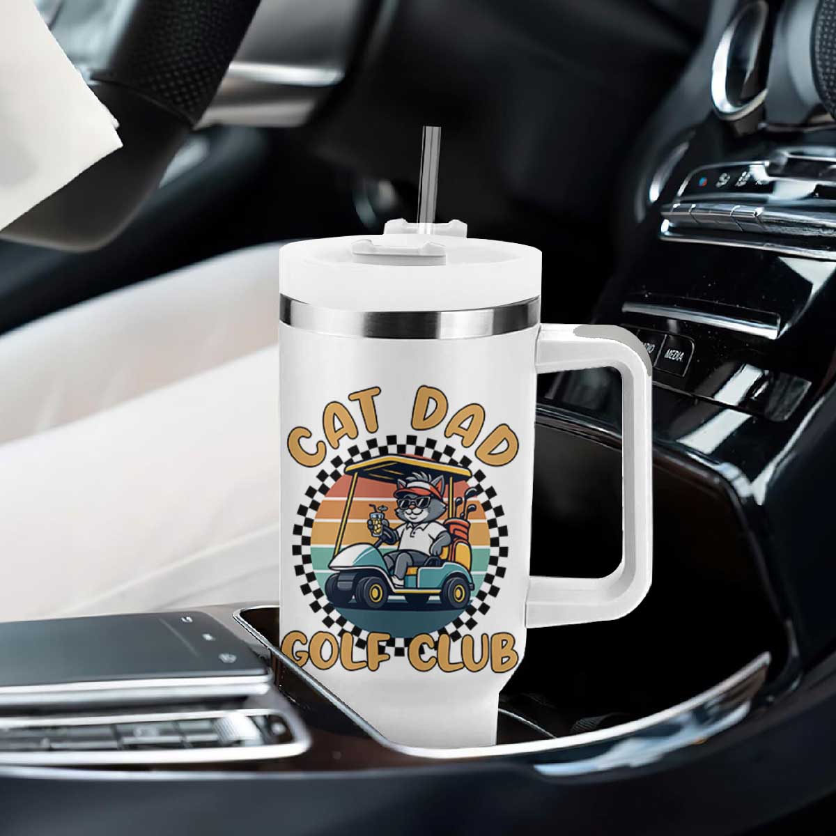 Cat Dad Golf Club Tumbler With Handle Funny Sports Lover Gift - Print Your Wear