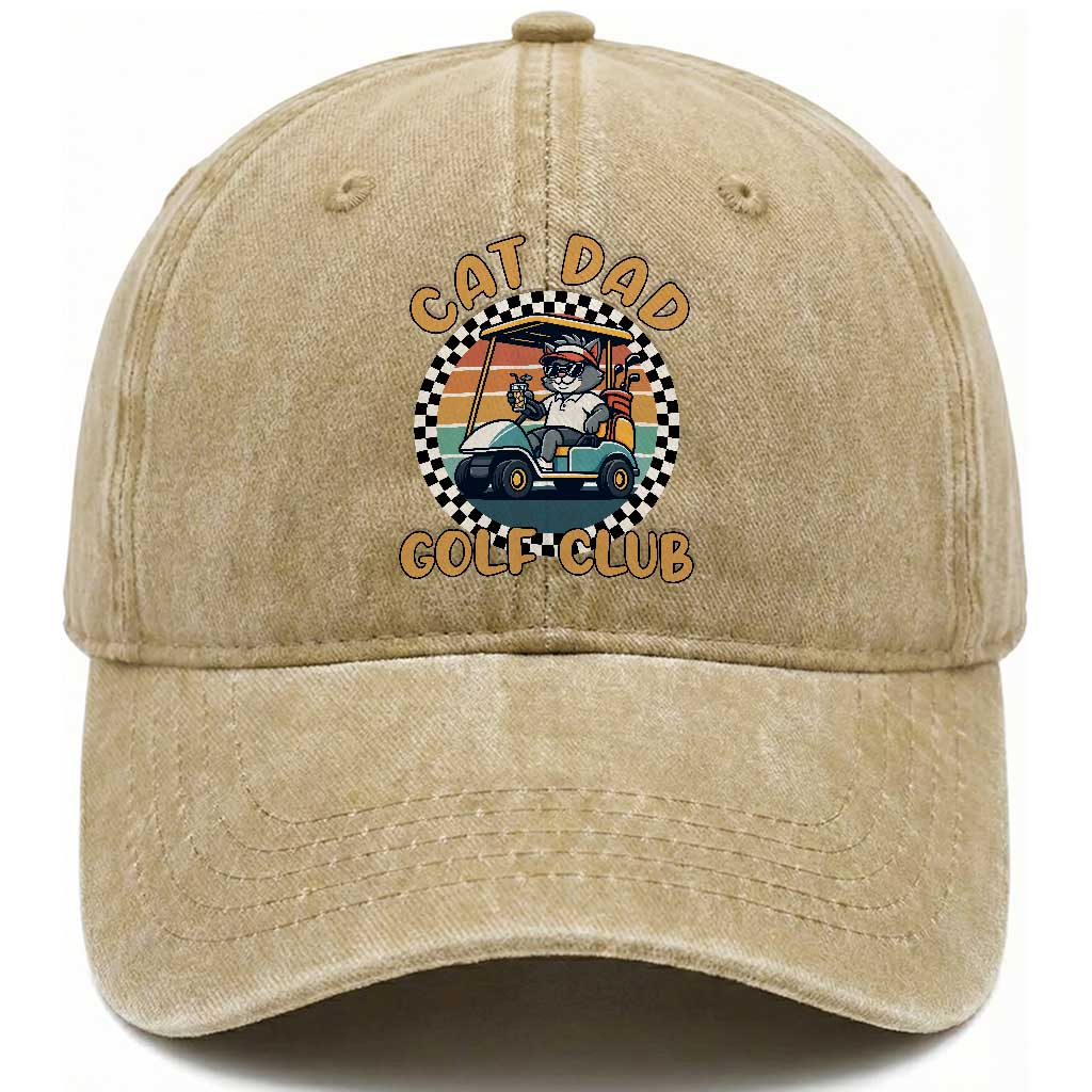 Cat Dad Golf Club Washed Cotton Baseball Cap Funny Sports Lover Gift TS12 Print Your Wear
