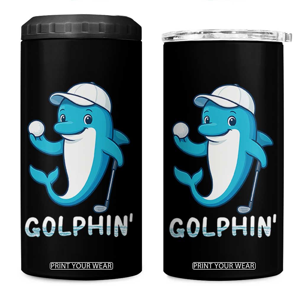 Golphin Dolphin Pun 4 in 1 Can Cooler Tumbler Funny Golf Gift TS12 One Size: 16 oz Black Print Your Wear