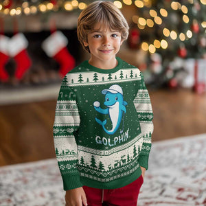 Golphin Dolphin Pun Ugly Christmas Sweater Funny Golf Gift TS12 Forest Green Beige Print Your Wear