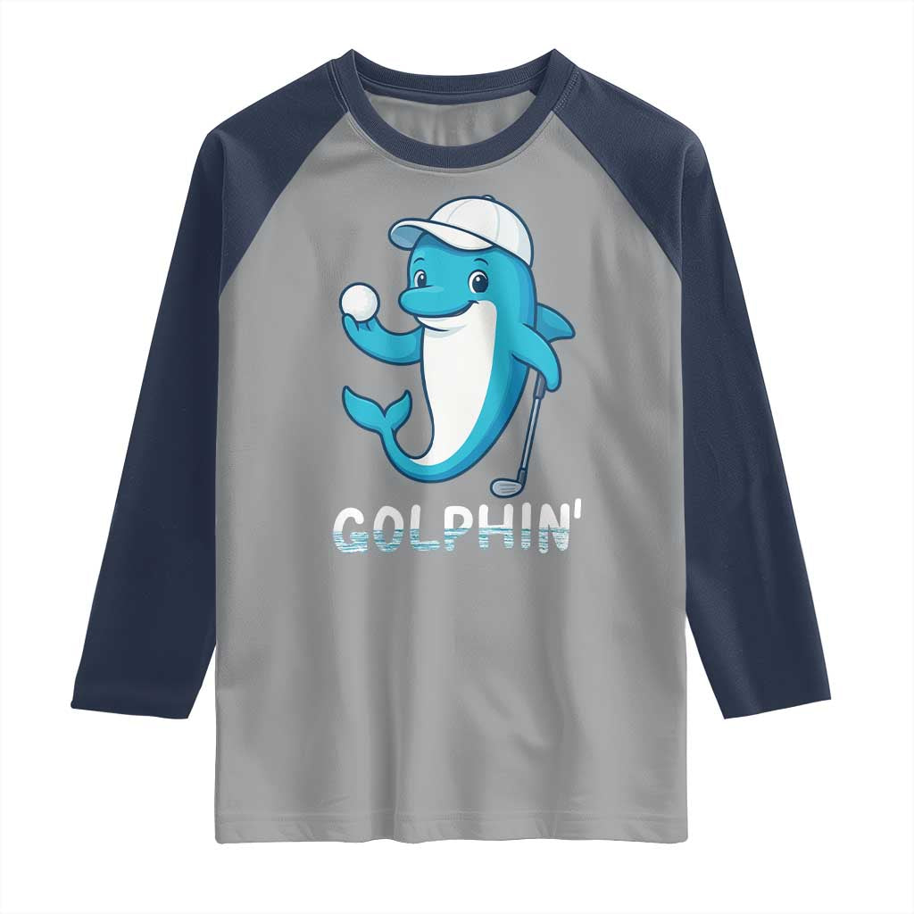 Golphin Dolphin Pun Raglan Shirt Funny Golf Gift TS12 Sport Gray Navy Print Your Wear