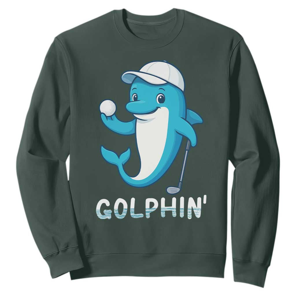 Golphin Dolphin Pun Sweatshirt Funny Golf Gift TS12 Dark Forest Green Print Your Wear