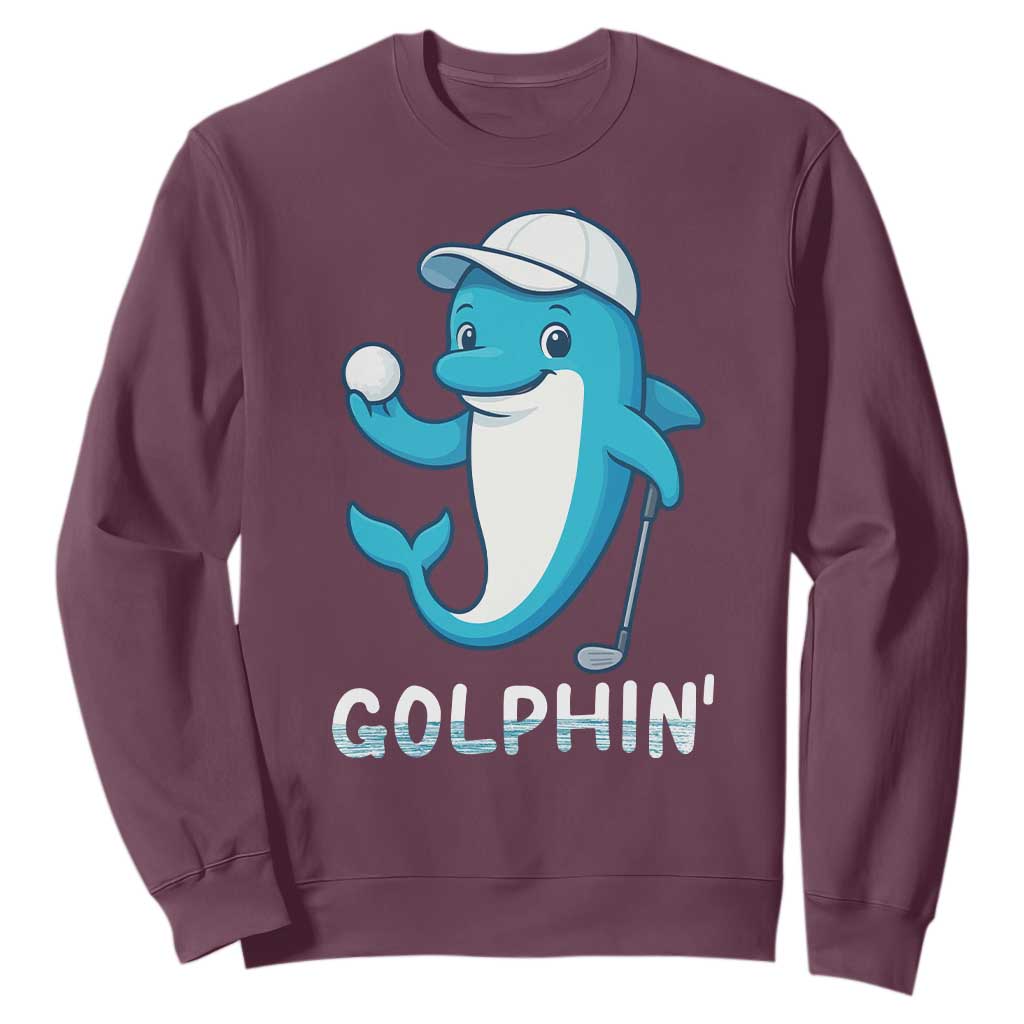 Golphin Dolphin Pun Sweatshirt Funny Golf Gift TS12 Maroon Print Your Wear