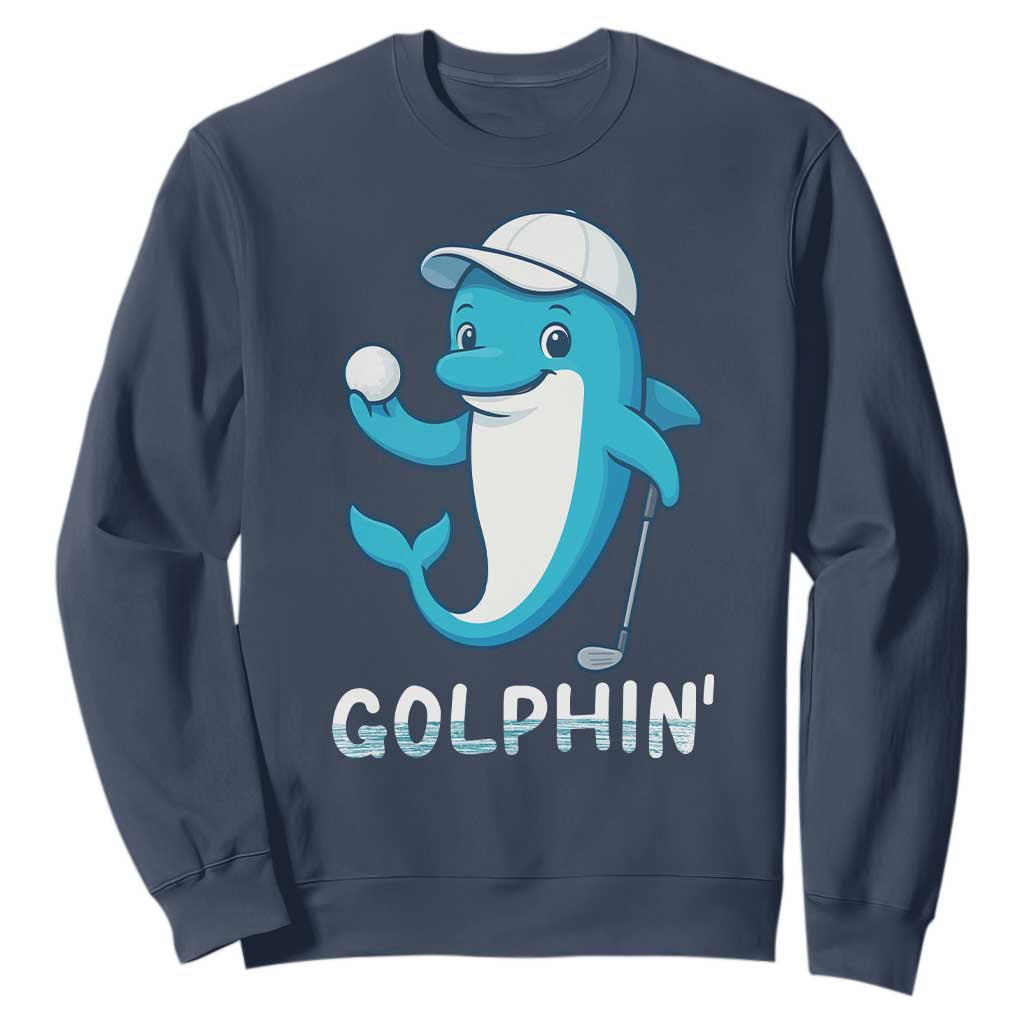 Golphin Dolphin Pun Sweatshirt Funny Golf Gift TS12 Navy Print Your Wear