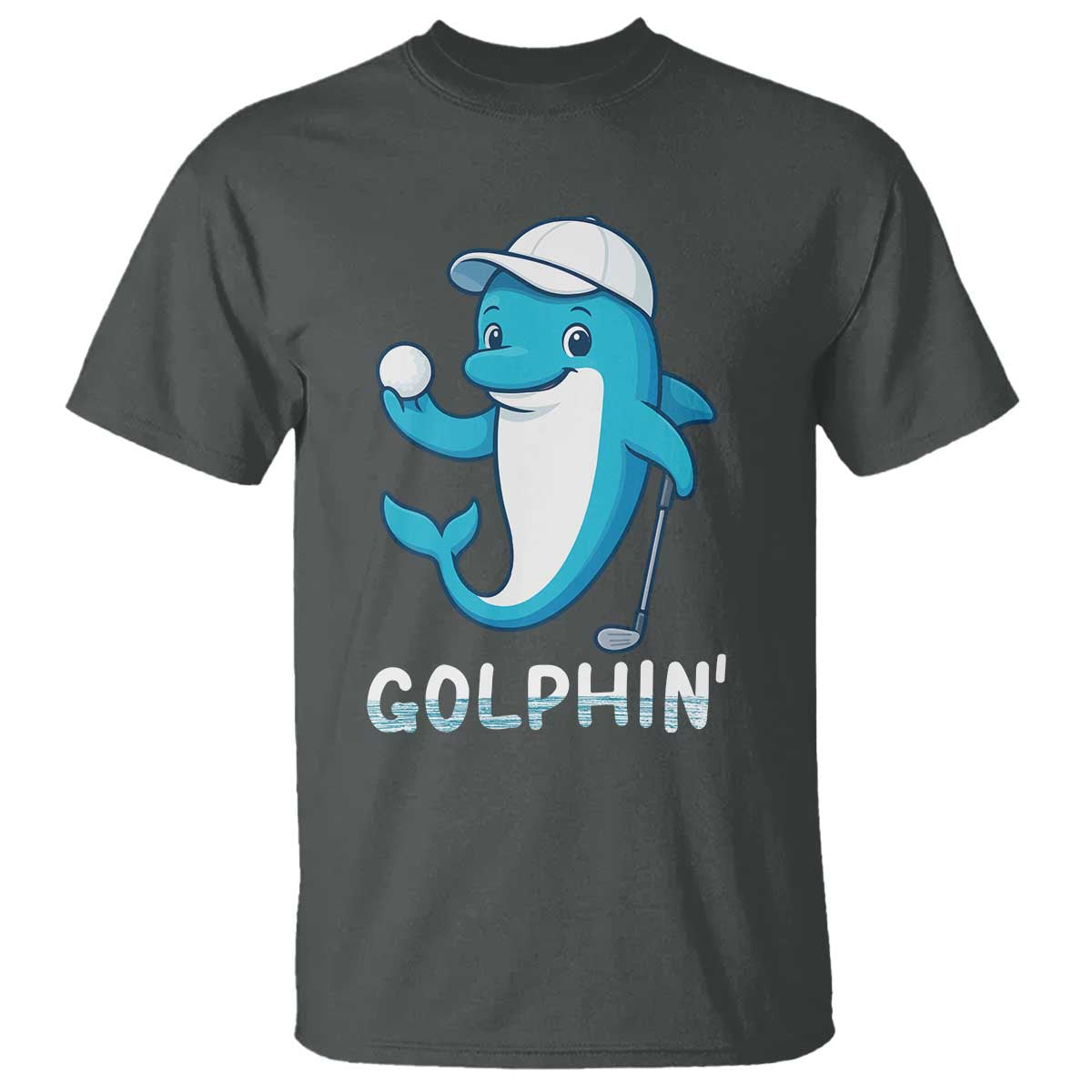 Golphin Dolphin Pun T Shirt Funny Golf Gift TS12 Dark Heather Print Your Wear
