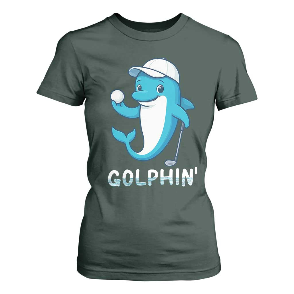 Golphin Dolphin Pun T Shirt For Women Funny Golf Gift TS12 Dark Forest Green Print Your Wear