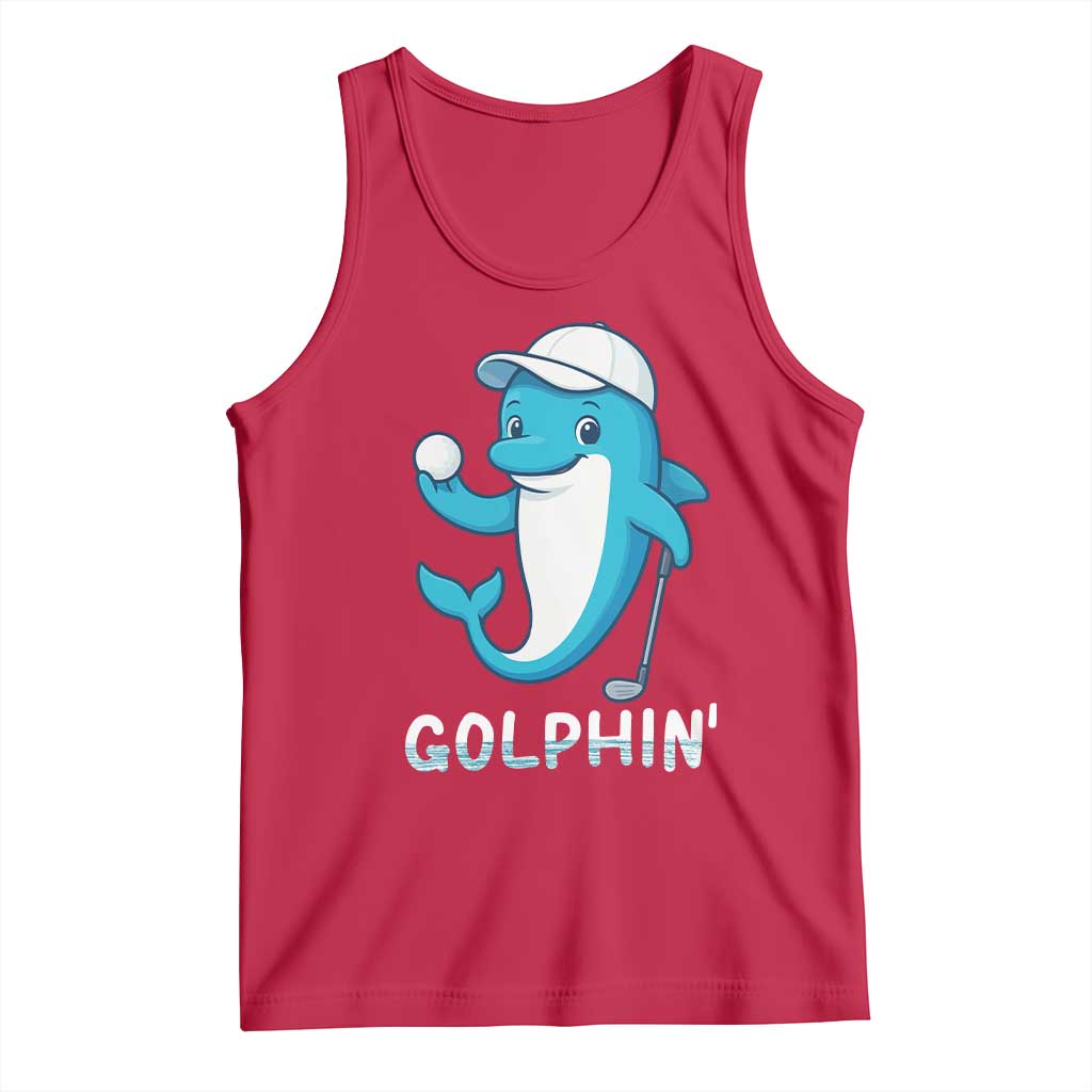 Golphin Dolphin Pun Tank Top Funny Golf Gift TS12 Red Print Your Wear
