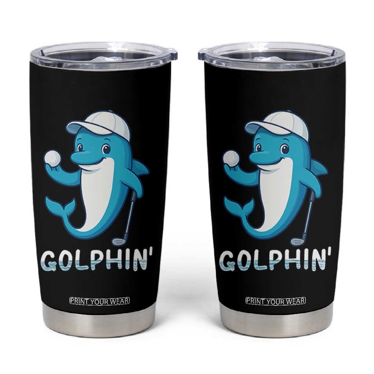 Golphin Dolphin Pun Tumbler Cup Funny Golf Gift TS12 Black Print Your Wear