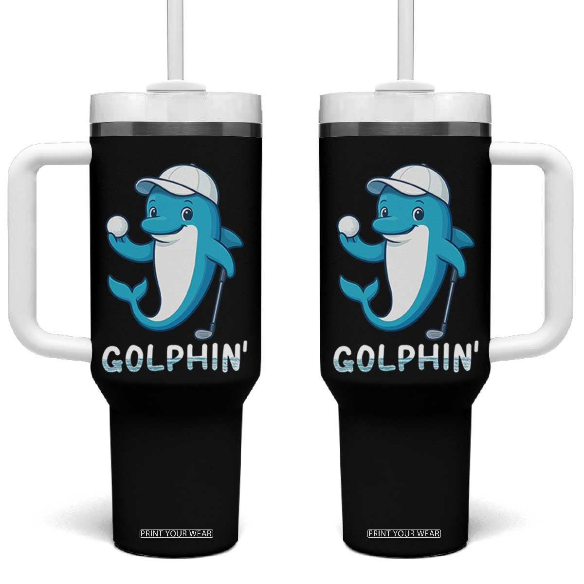Golphin Dolphin Pun Tumbler With Handle Funny Golf Gift - Print Your Wear