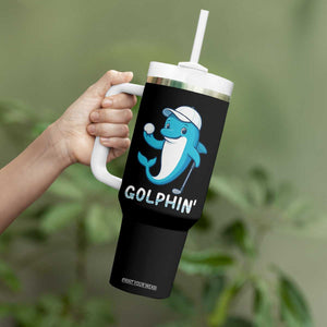 Golphin Dolphin Pun Tumbler With Handle Funny Golf Gift - Print Your Wear