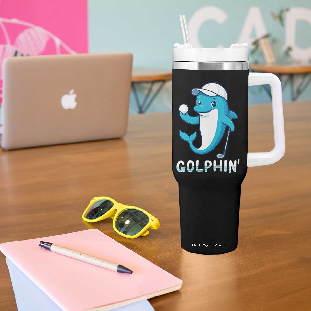 Golphin Dolphin Pun Tumbler With Handle Funny Golf Gift TS12 Print Your Wear