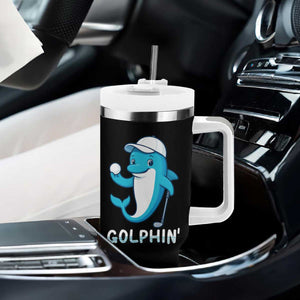 Golphin Dolphin Pun Tumbler With Handle Funny Golf Gift - Print Your Wear