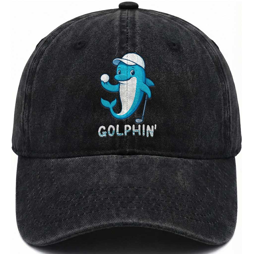 Golphin Dolphin Pun Washed Cotton Baseball Cap Funny Golf Gift TS12 Print Your Wear
