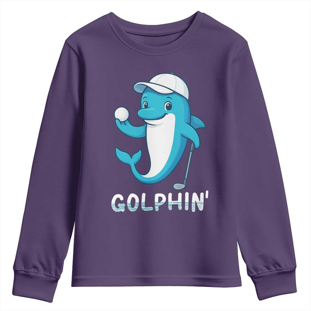 Golphin Dolphin Pun Youth Sweatshirt Funny Golf Gift TS12 Purple Print Your Wear