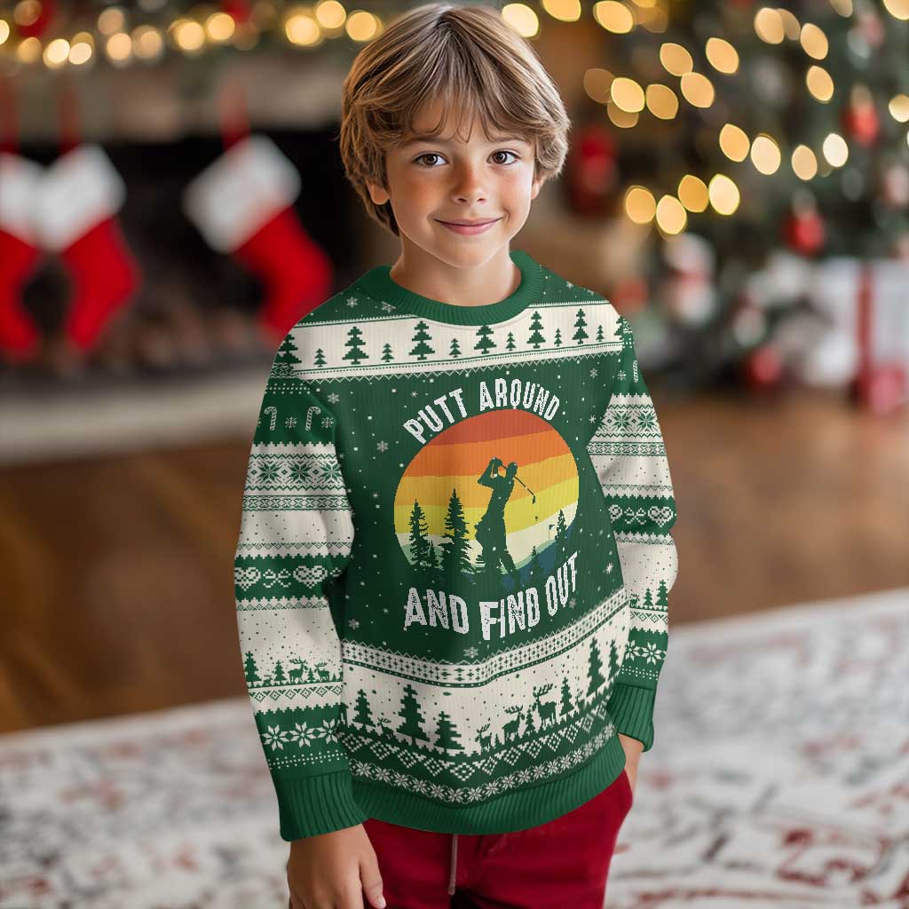 Funny Golf Quote Ugly Christmas Sweater Putt Around And Find Out TS12 Forest Green Beige Print Your Wear