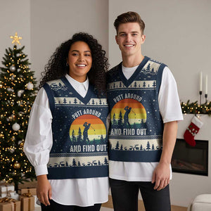 Funny Golf Quote V-Neck Knit Sweater Vest Putt Around And Find Out TS12 Navy Beige Print Your Wear