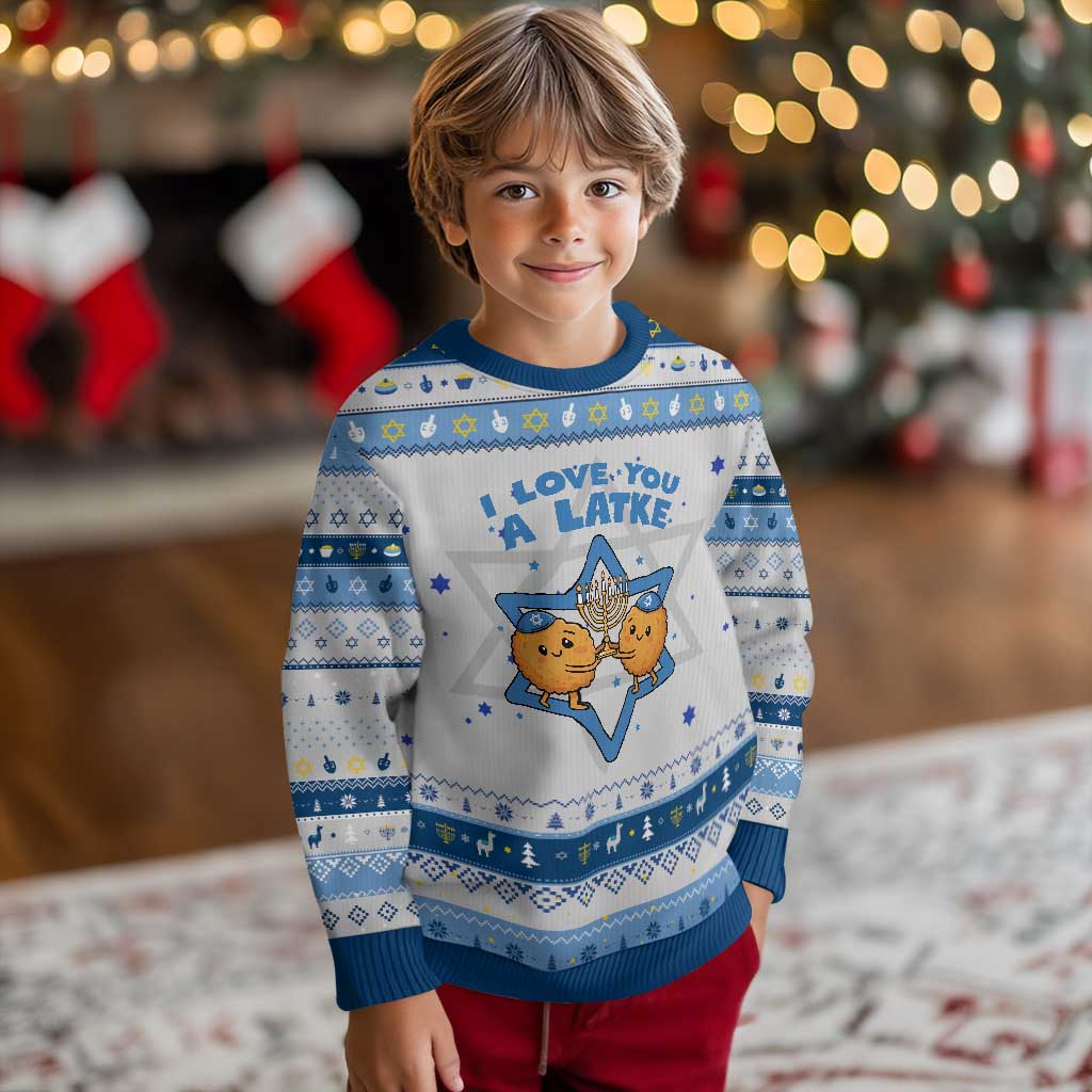 Funny Chanukkah Hanukkah Ugly Sweater I Love You A Latke Gift TS12 Gray Blue Print Your Wear
