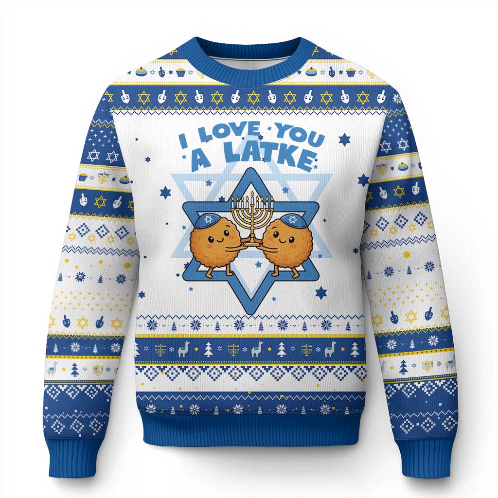 Funny Chanukkah Hanukkah Ugly Sweater I Love You A Latke Gift TS12 White Royal Blue Print Your Wear