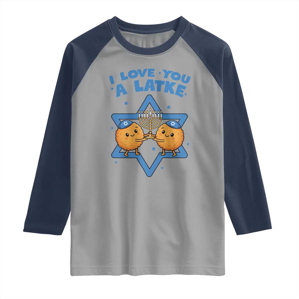 Funny Hanukkah Raglan Shirt I Love You A Latke Gift TS12 Sport Gray Navy Print Your Wear