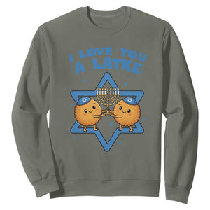 Funny Hanukkah Sweatshirt I Love You A Latke Gift TS12 Military Green Print Your Wear