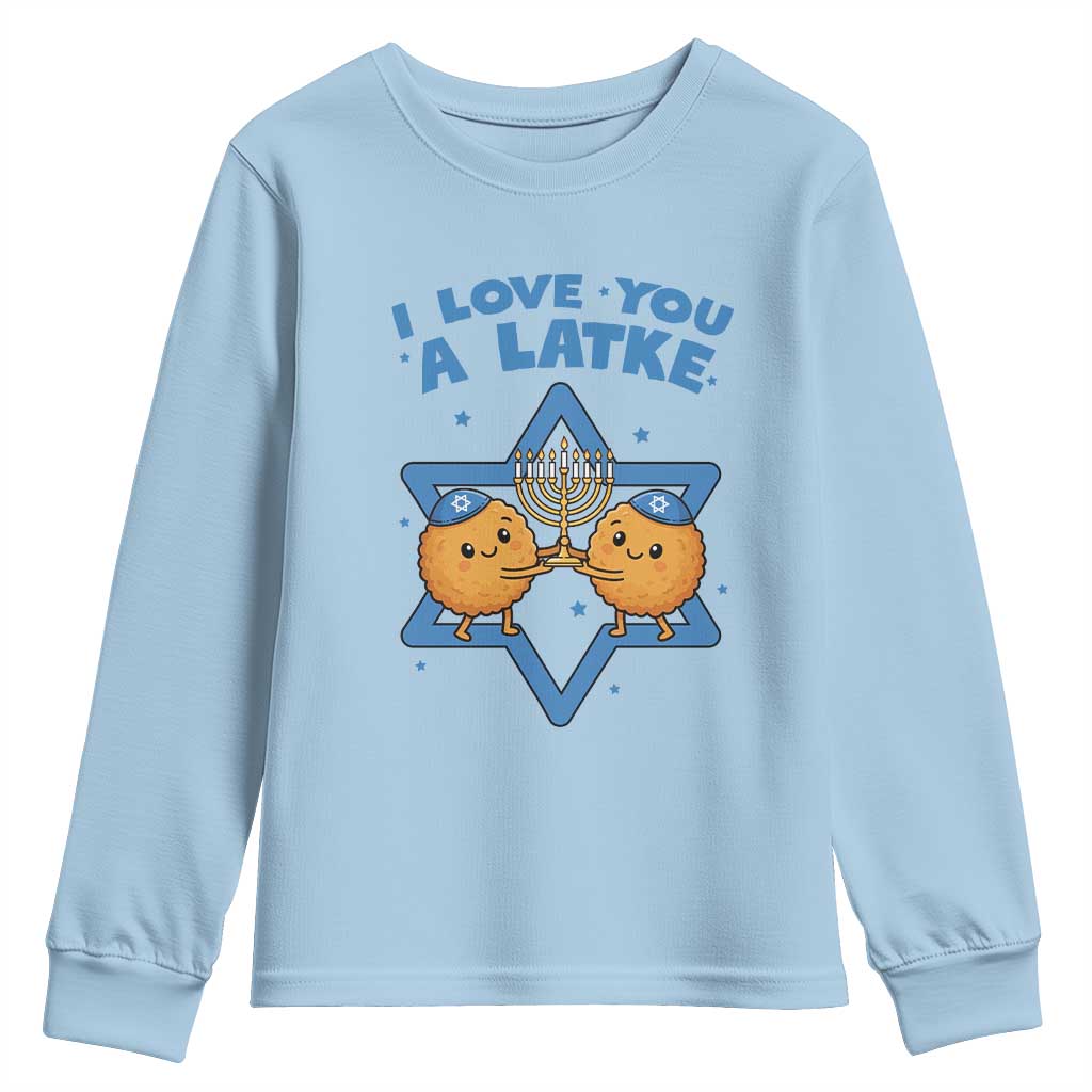 Funny Hanukkah Youth Sweatshirt I Love You A Latke Gift TS12 Light Blue Print Your Wear