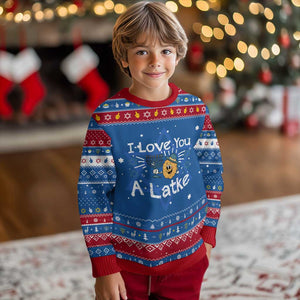 I Love You A Latke Hanukkah Ugly Sweater Funny Gift For Latke Lover TS12 Blue Red Print Your Wear