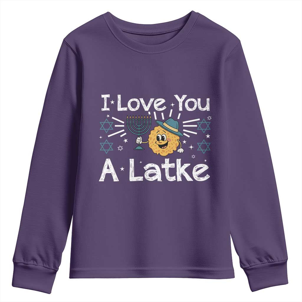 I Love You A Latke Youth Sweatshirt Funny Hanukkah Gift For Latke Lover TS12 Purple Print Your Wear