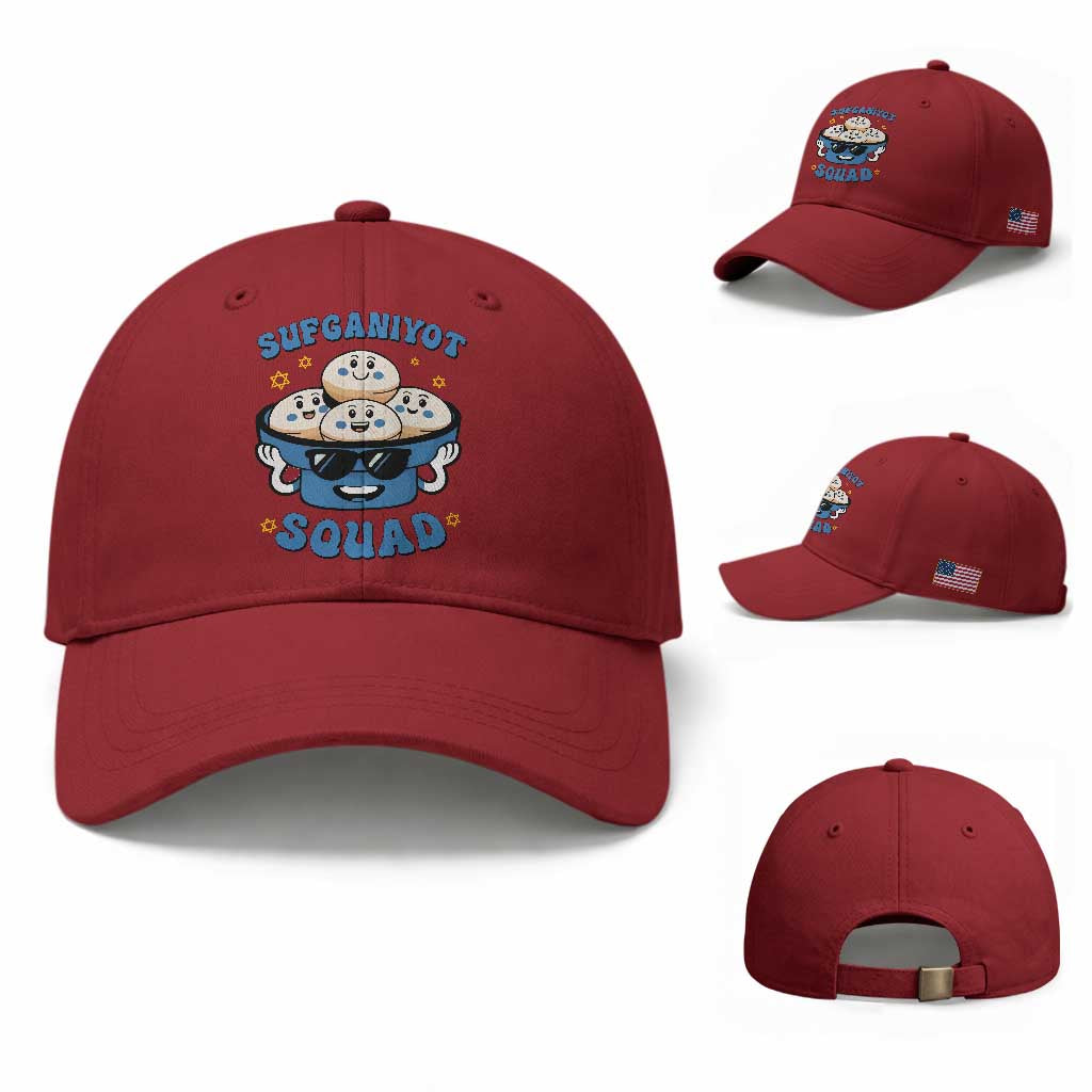 Hanukkah Sufganiyot Squad Baseball Cap Funny Jelly Donut Jewish Gift TS12 Baseball Cap Universal Fit Cherry Red Print Your Wear