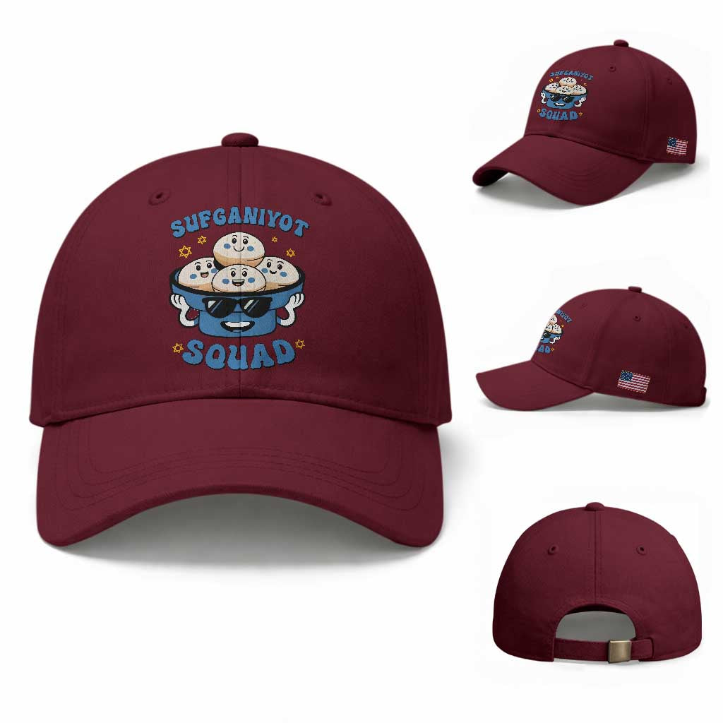 Hanukkah Sufganiyot Squad Baseball Cap Funny Jelly Donut Jewish Gift TS12 Baseball Cap Universal Fit Maroon Print Your Wear