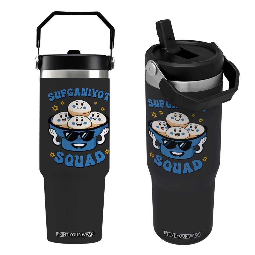 Hanukkah Sufganiyot Squad Flip Straw Tumbler Funny Jelly Donut Jewish Gift TS12 One Size: 30 oz Black Print Your Wear