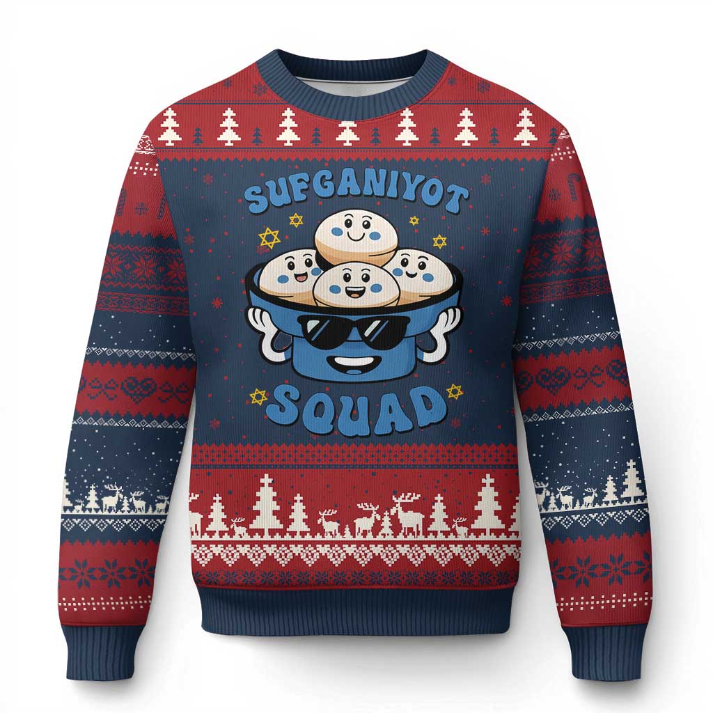 Hanukkah Sufganiyot Squad Ugly Christmas Sweater Funny Jelly Donut Jewish Gift TS12 Navy Red Print Your Wear