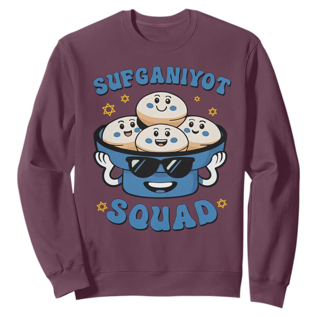 Hanukkah Sufganiyot Squad Sweatshirt Funny Jelly Donut Jewish Gift TS12 Maroon Print Your Wear