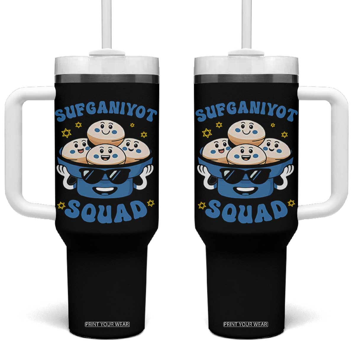 Hanukkah Sufganiyot Squad Tumbler With Handle Funny Jelly Donut Jewish Gift TS12 One Size: 40 oz Black Print Your Wear