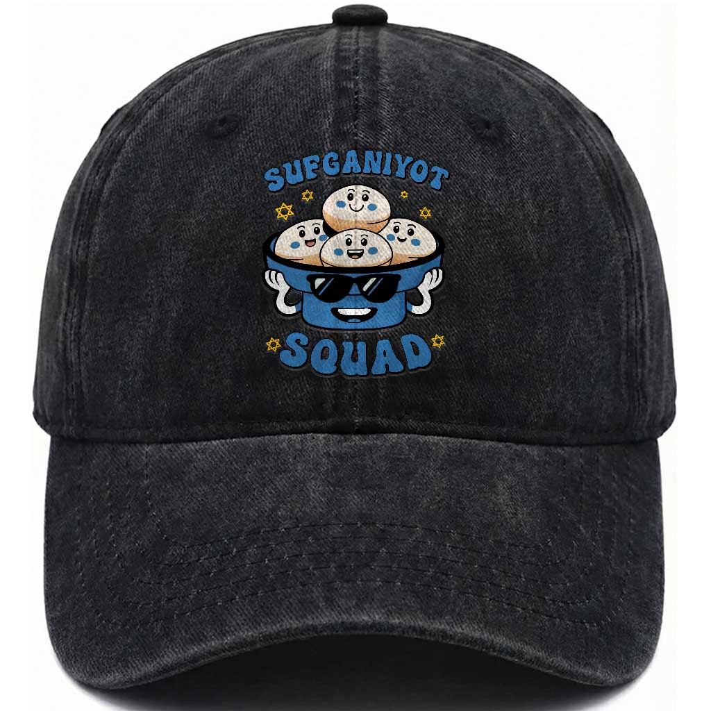Hanukkah Sufganiyot Squad Washed Cotton Baseball Cap Funny Jelly Donut Jewish Gift TS12 Print Your Wear