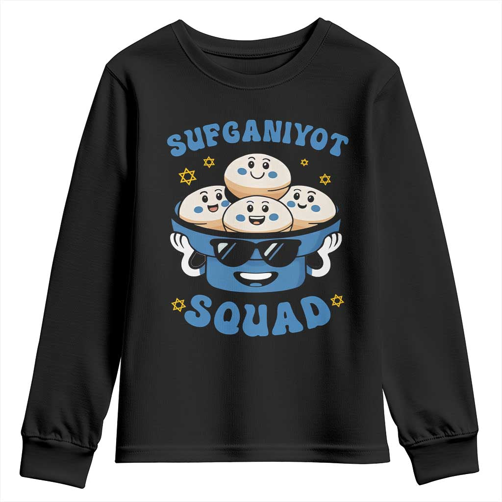Hanukkah Sufganiyot Squad Youth Sweatshirt Funny Jelly Donut Jewish Gift TS12 Black Print Your Wear