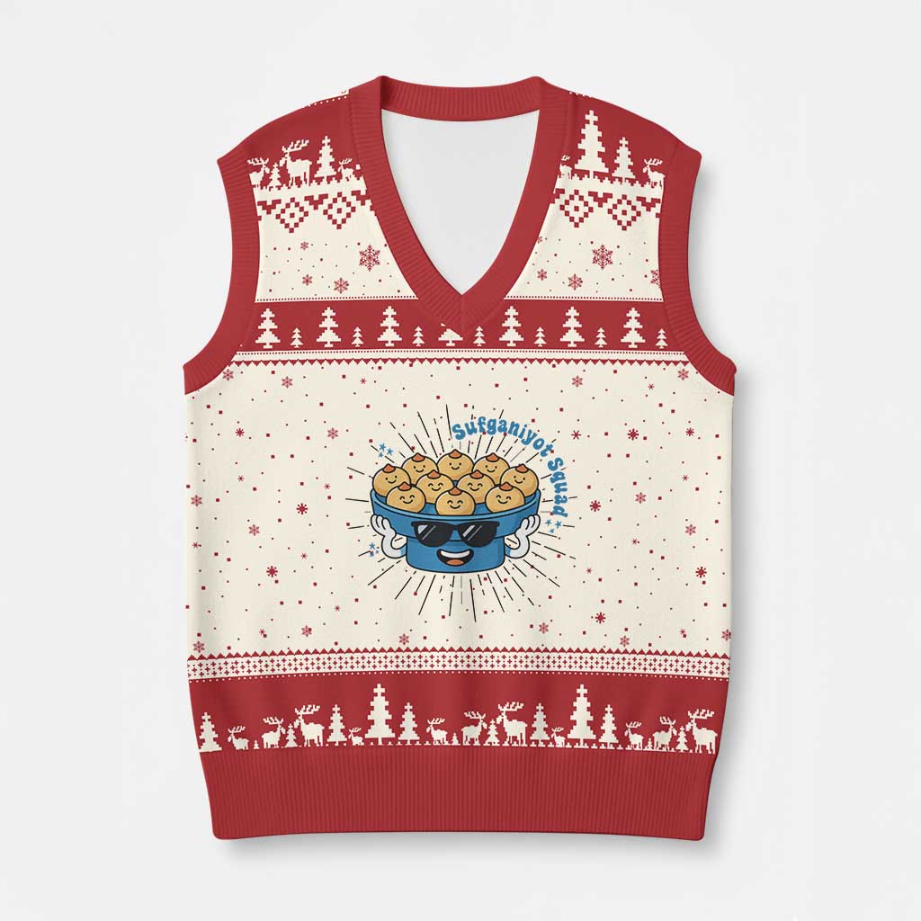 Funny Hanukkah Sufganiyah Jelly Donut Squad Gift V-Neck Knit Sweater Vest TS12 Beige Red Print Your Wear