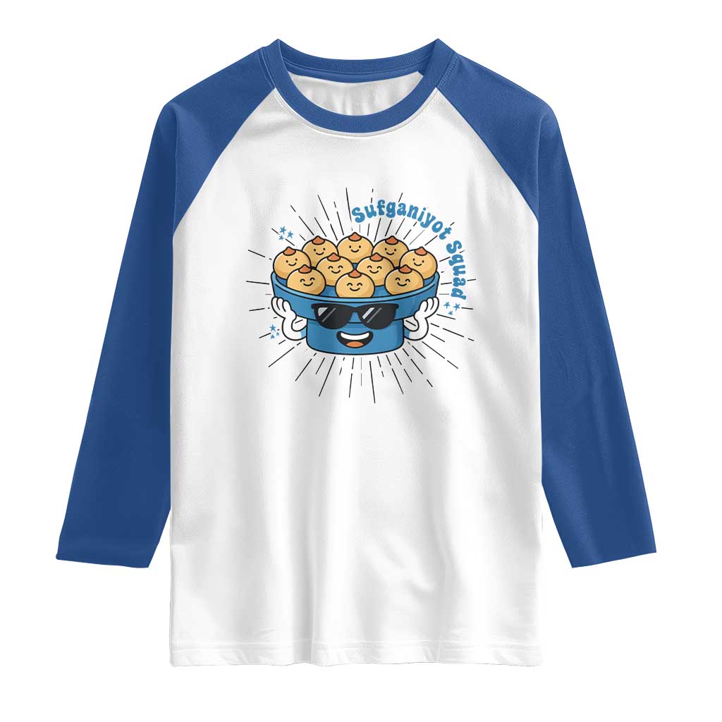 Funny Hanukkah Sufganiyah Jelly Donut Squad Gift Raglan Shirt TS12 White Royal Print Your Wear