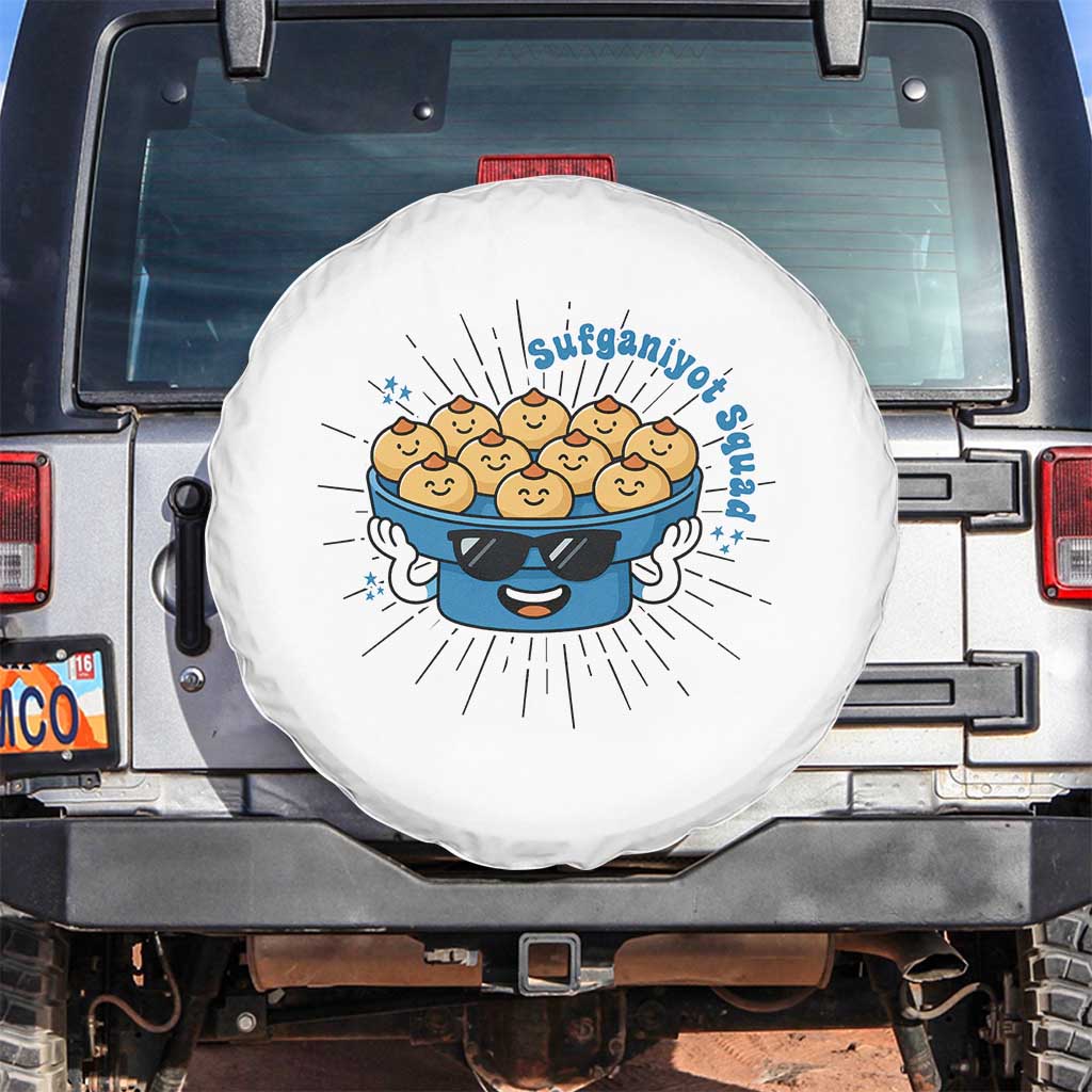 Funny Hanukkah Sufganiyah Jelly Donut Squad Gift Spare Tire Cover TS12 No hole White Print Your Wear