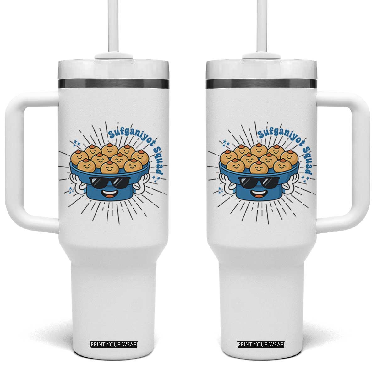 Funny Hanukkah Sufganiyah Jelly Donut Squad Gift Tumbler With Handle TS12 One Size: 40 oz White Print Your Wear