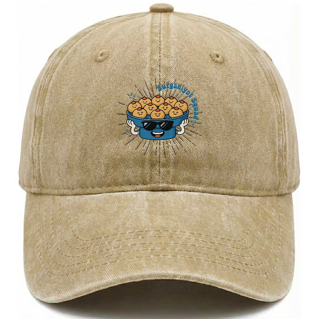 Funny Hanukkah Sufganiyah Jelly Donut Squad Gift Washed Cotton Baseball Cap TS12 Print Your Wear