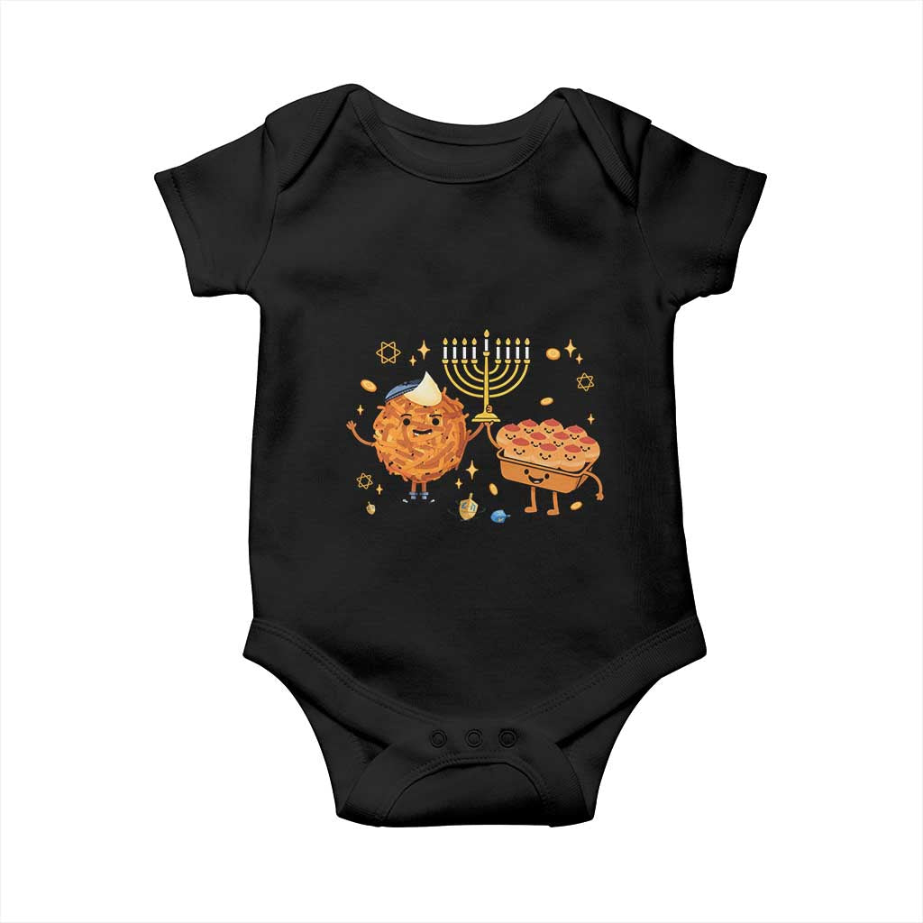 Hanukkah Sufganiyah And Latke Lifting Menorah Baby Onesie Funny Holiday Gift TS12 Black Print Your Wear