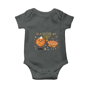 Hanukkah Sufganiyah And Latke Lifting Menorah Baby Onesie Funny Holiday Gift TS12 Dark Heather Print Your Wear