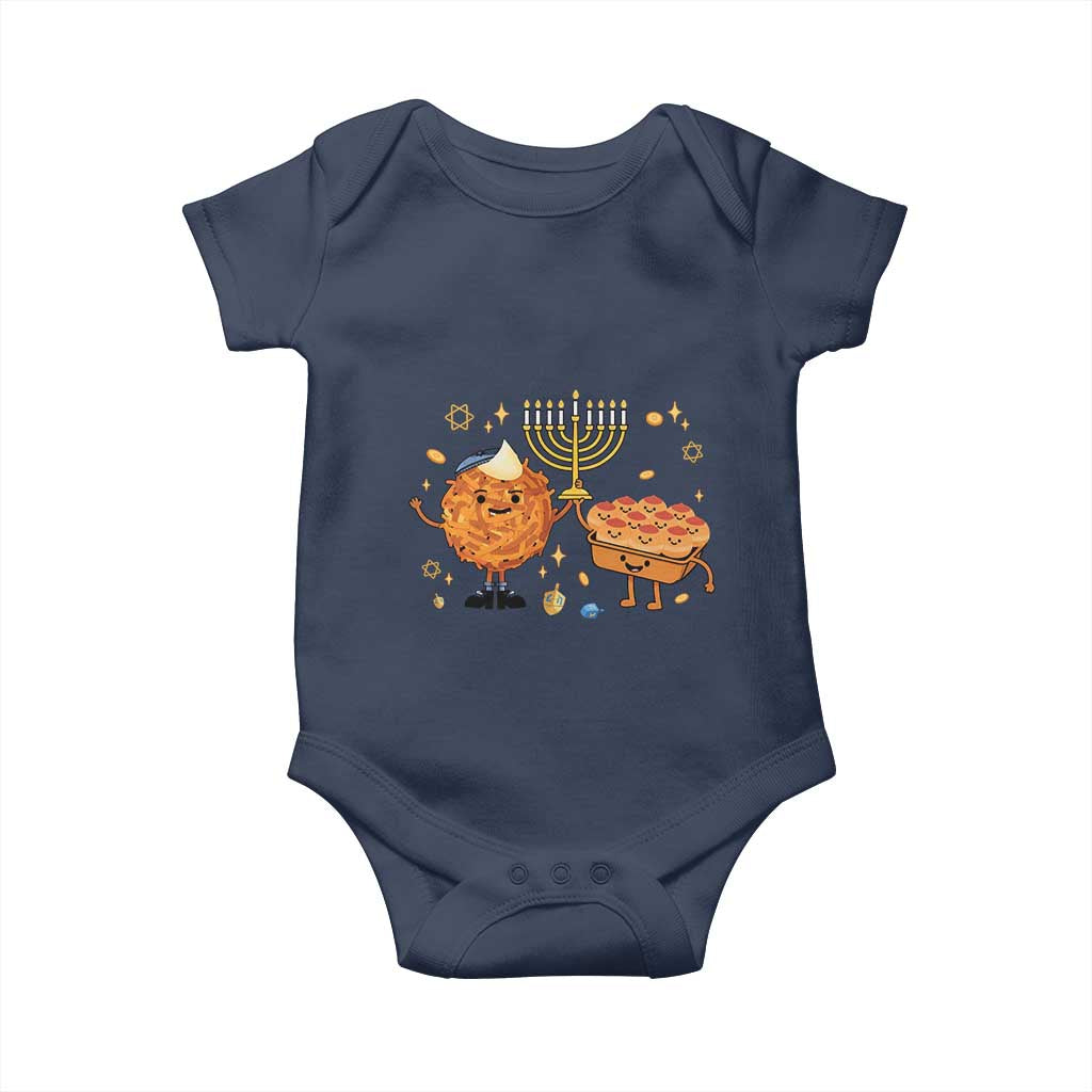Hanukkah Sufganiyah And Latke Lifting Menorah Baby Onesie Funny Holiday Gift TS12 Navy Print Your Wear