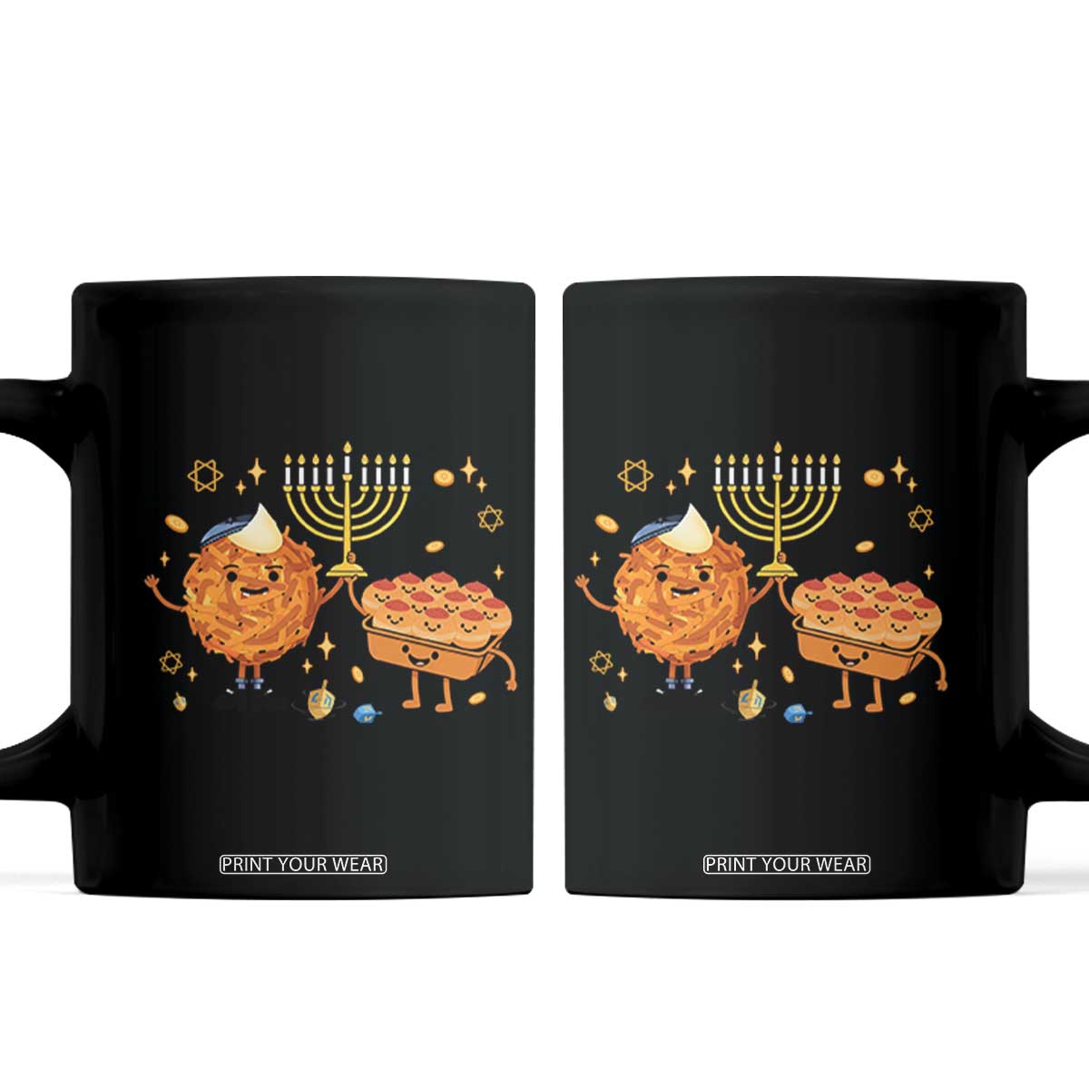 Hanukkah Sufganiyah And Latke Lifting Menorah Coffee Mug Funny Holiday Gift TS12 Black Print Your Wear