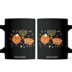 Hanukkah Sufganiyah And Latke Lifting Menorah Coffee Mug Funny Holiday Gift TS12 Black Print Your Wear