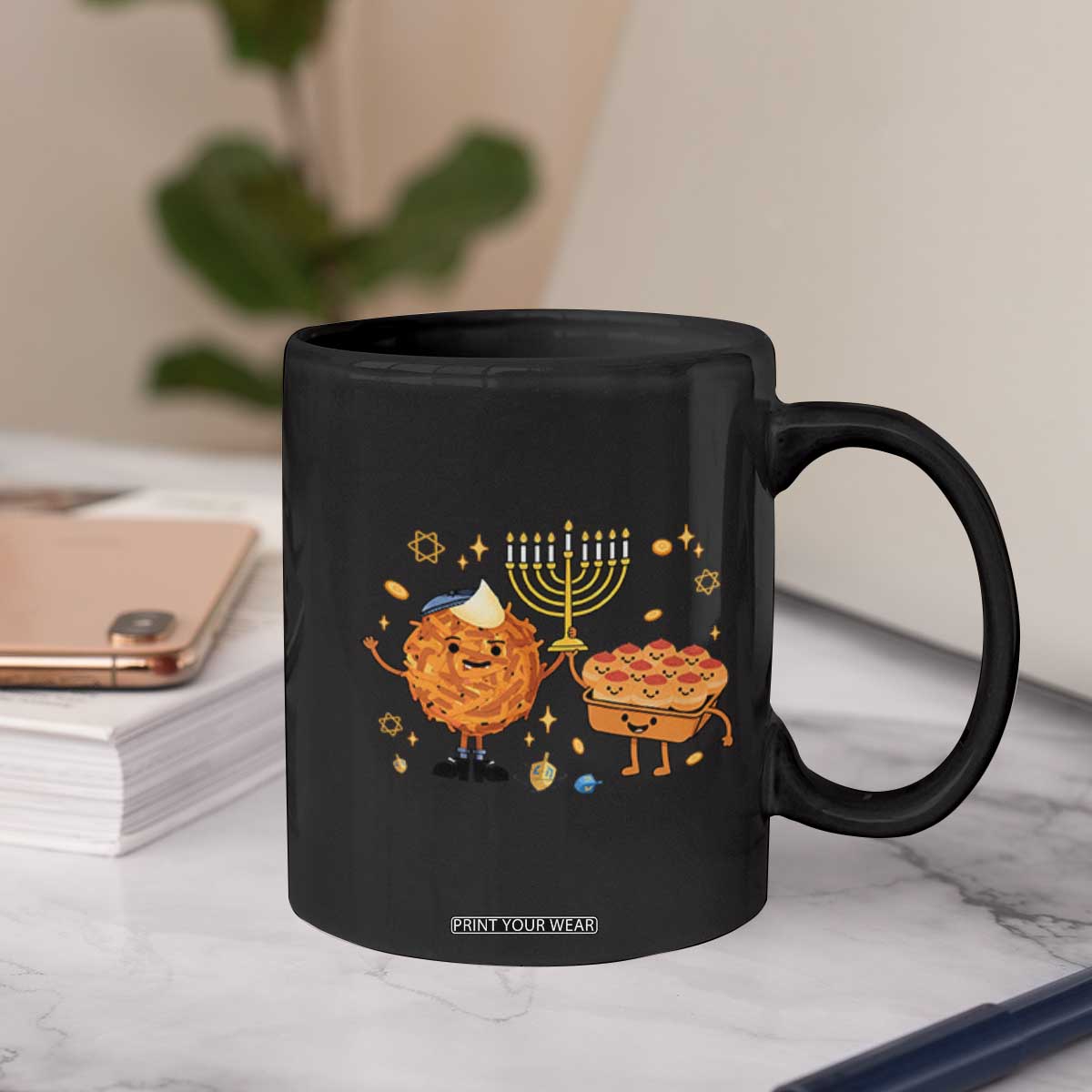 Hanukkah Sufganiyah And Latke Lifting Menorah Coffee Mug Funny Holiday Gift TS12 Print Your Wear