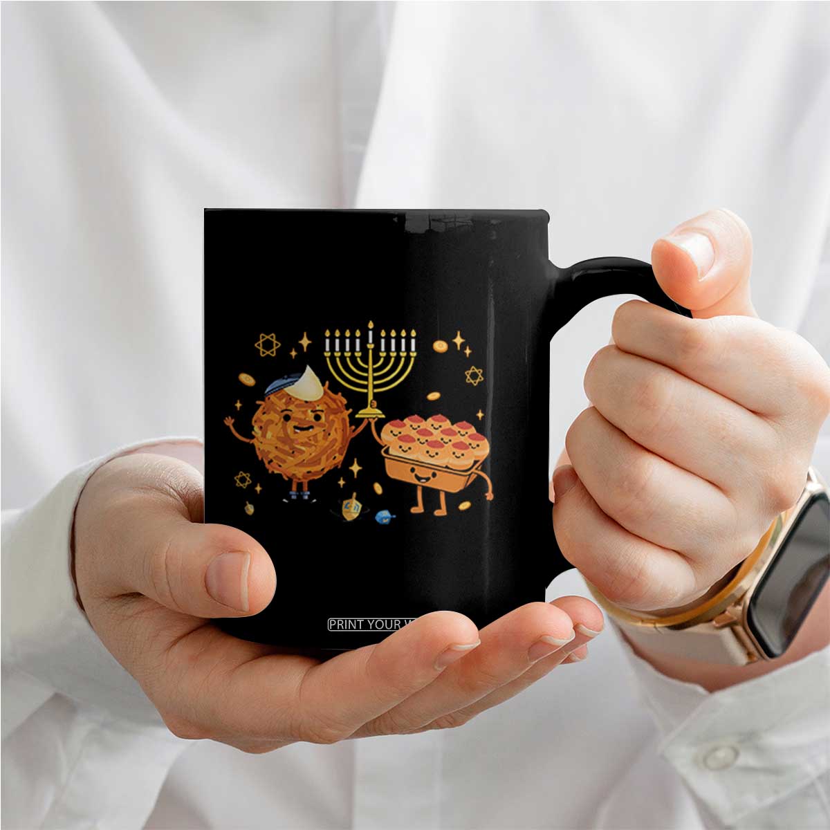 Hanukkah Sufganiyah And Latke Lifting Menorah Coffee Mug Funny Holiday Gift TS12 Print Your Wear