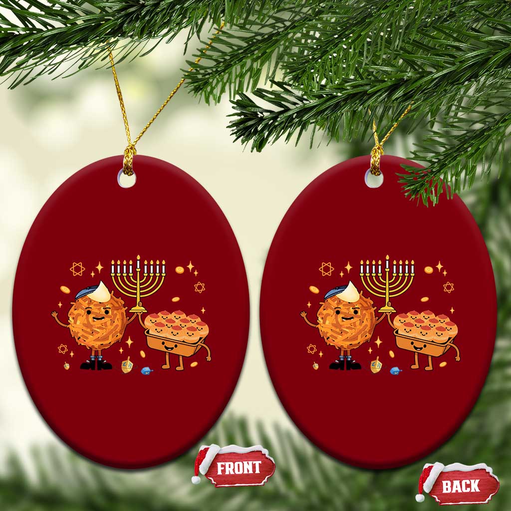 Hanukkah Sufganiyah And Latke Lifting Menorah Ceramic Ornament Funny Holiday Gift TS12 Print Your Wear