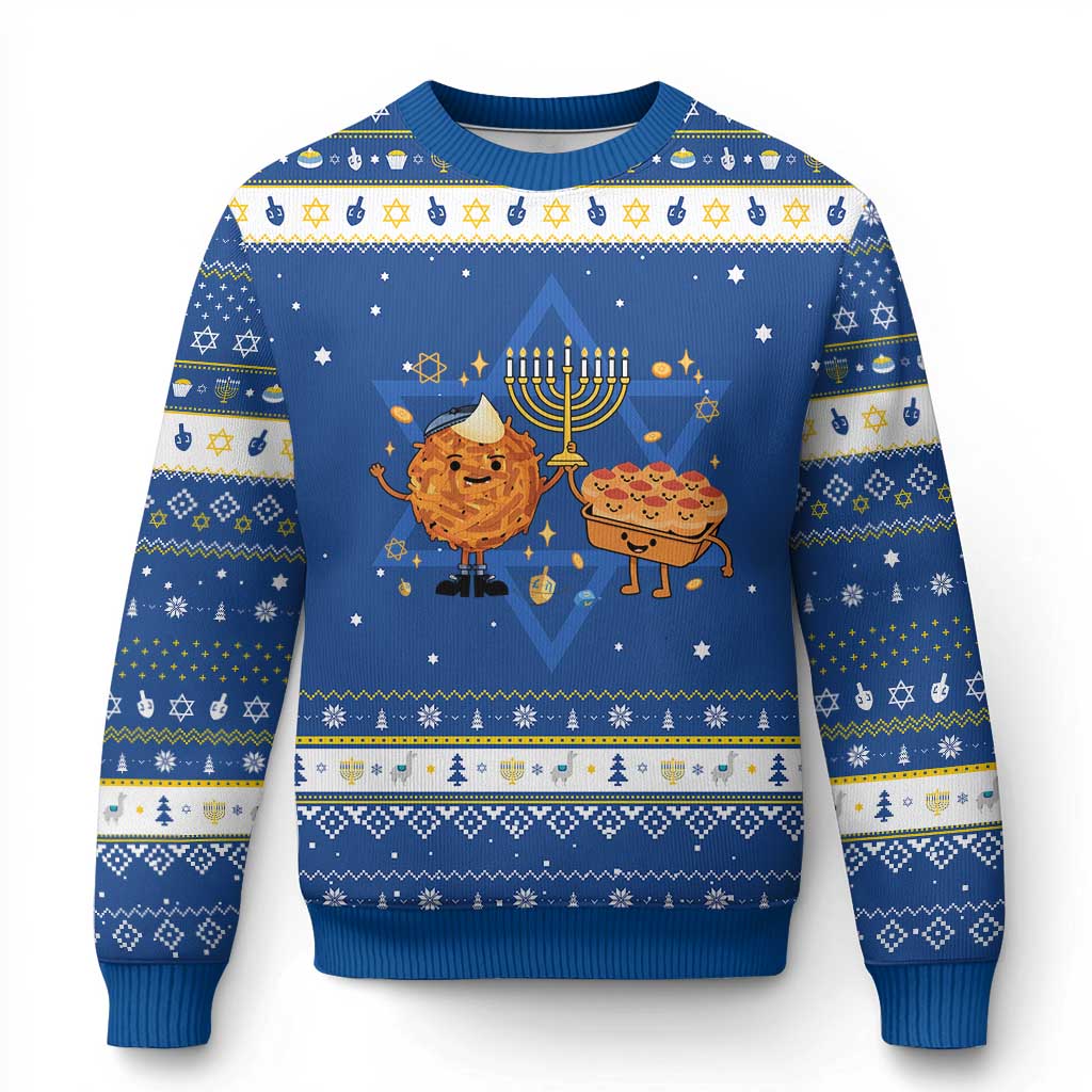 Chanukkah Sufganiyah And Latke Lifting Menorah Hanukkah Ugly Sweater Funny Holiday Gift TS12 Blue White Print Your Wear